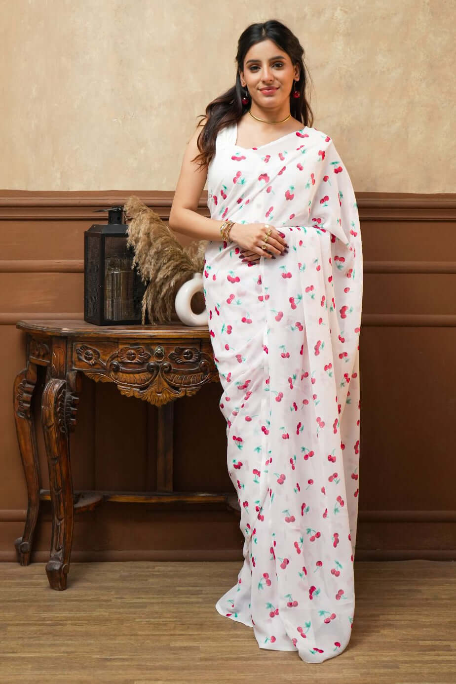 Summer Cherry Digital Print Georgette Saree | 5.80 Meter | One Size
