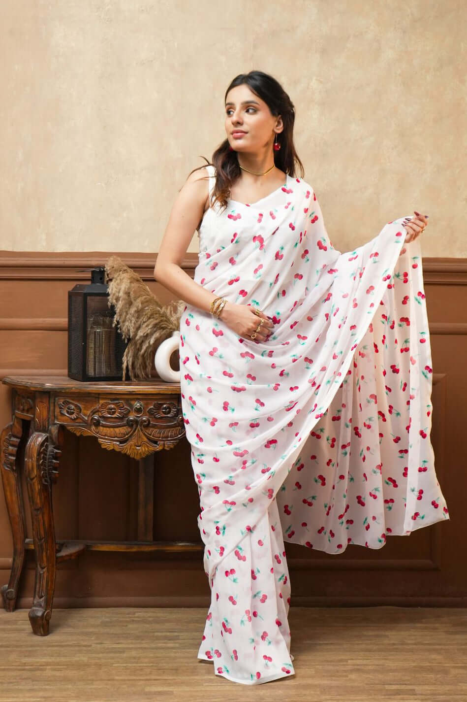 Summer Cherry Digital Print Georgette Saree | 5.80 Meter | One Size