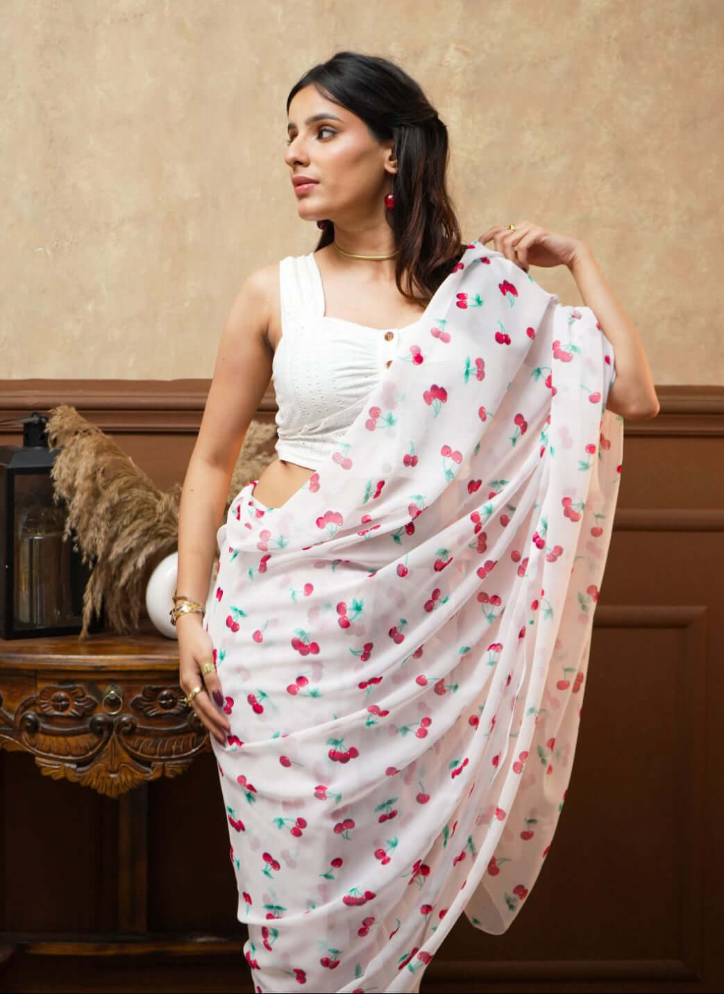 Summer Cherry Digital Print Georgette Saree | 5.80 Meter | One Size