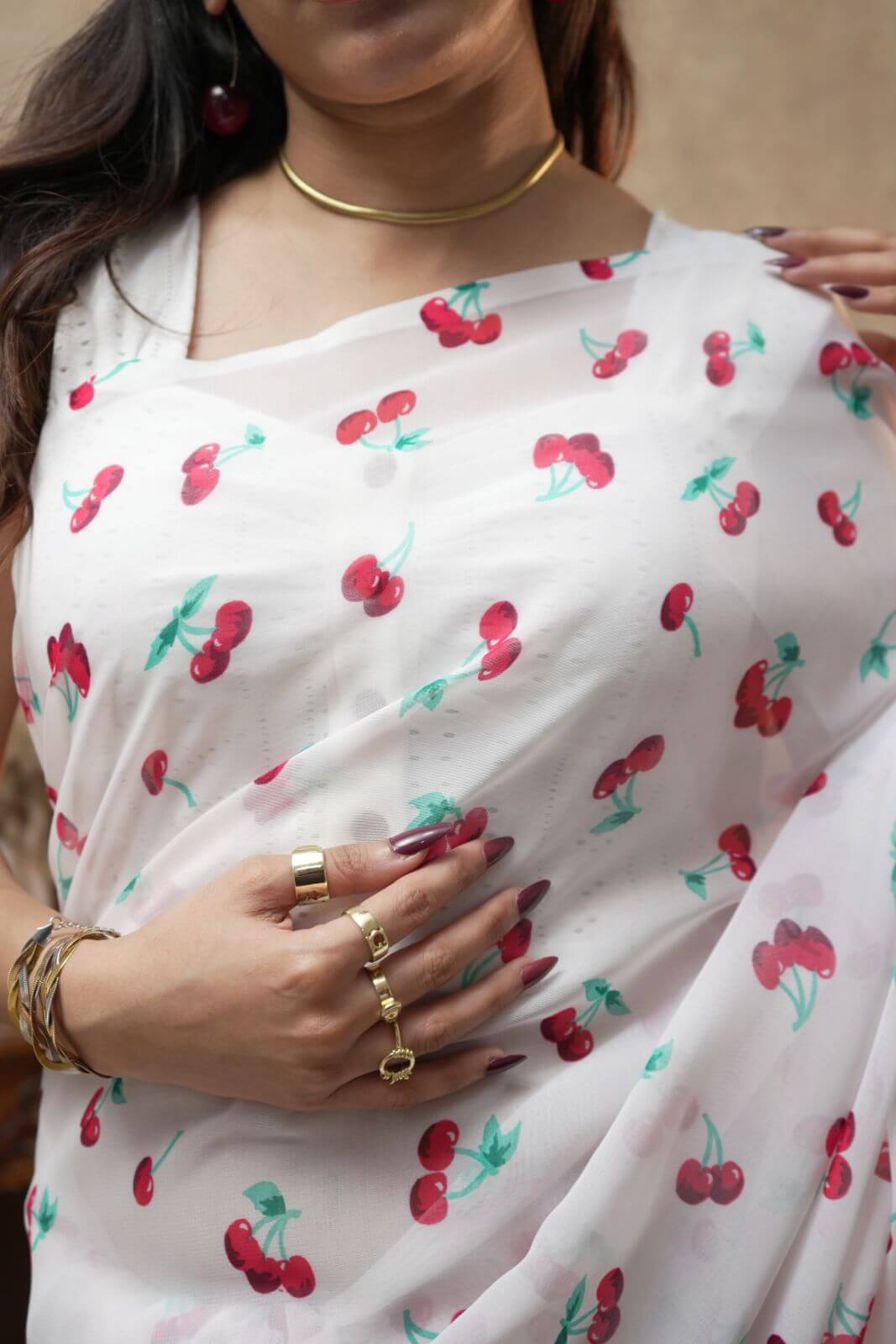 Summer Cherry Digital Print Georgette Saree | 5.80 Meter | One Size