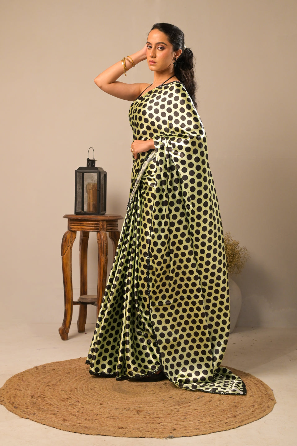 Kiwi Dots Satin Polka Dot Saree