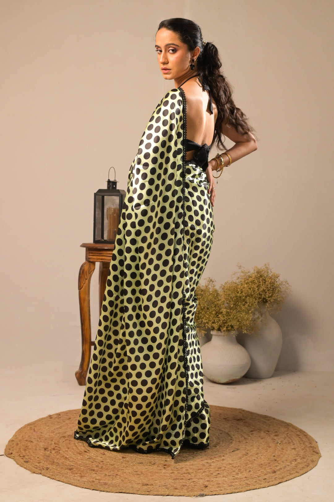 Kiwi Dots Satin Polka Dot Saree