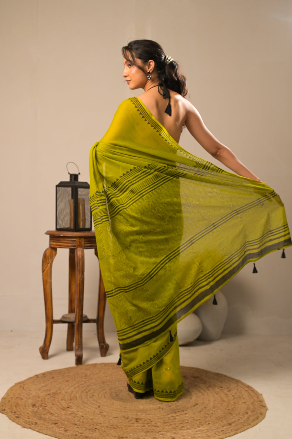 Olive Pine Pure Kota Cotton Hand Block Print Saree